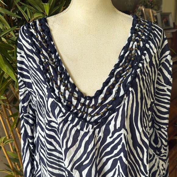 CZ ladies, V-neck 100% cotton cover-up size 1X excellent condition, Navy white - Picture 10 of 10
